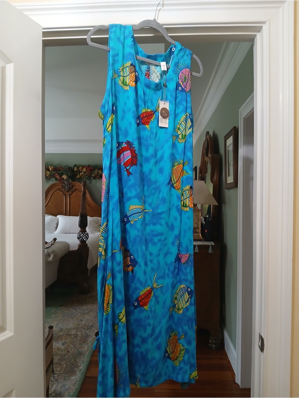 Turquoise Fish Print Maxi Dress